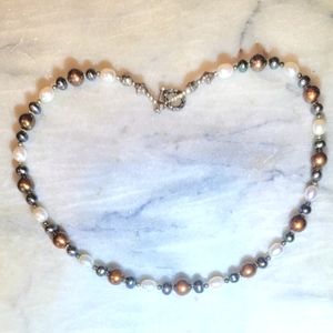 Artisan 20" Necklace Chocolate Black Saltwater Pearls Sterling 925 Quinc…